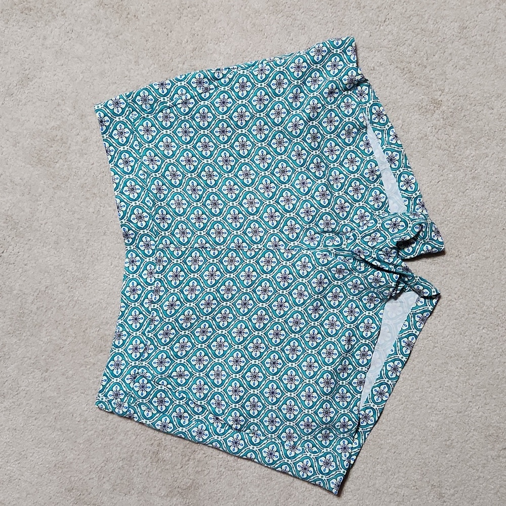 High Waisted Rayon Shorts Green White Yellow Blue Design Large